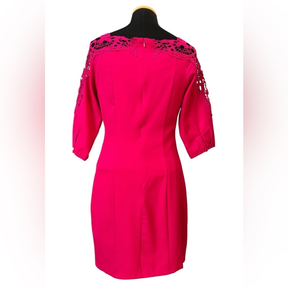 Esley Boho Fuchsia Pink Raspberry Lace Crochet Neckline Sheath Dress Size S - Picture 3 of 12